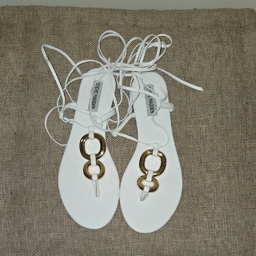 Steve Madden White Sandals with Gold Accents